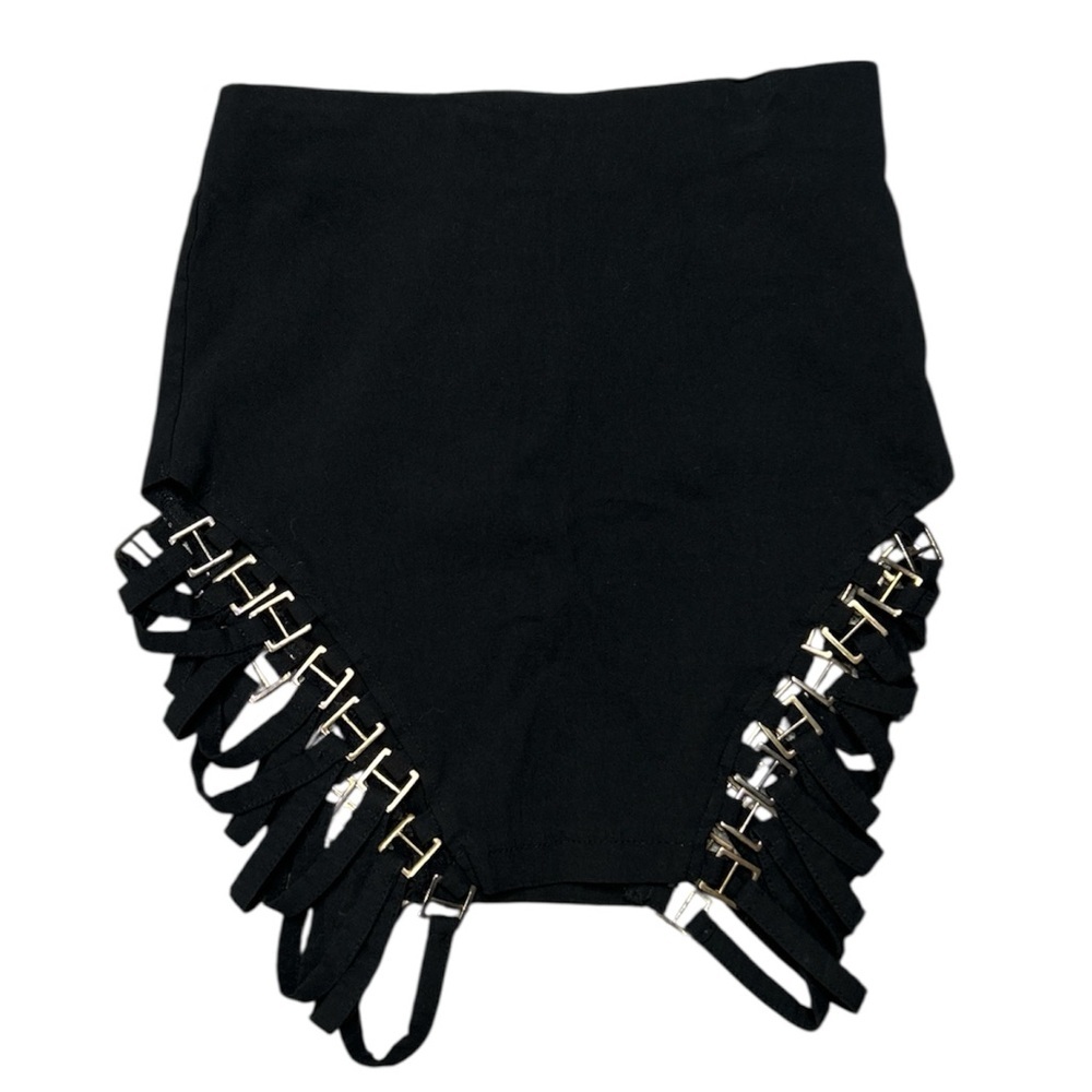 Oh Yes Buckled Stylish Cage Styled Black Women's Mini Skirt